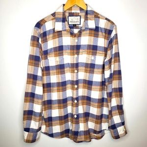 American Eagle Madras Plaid Flannel Button Down Shirt L